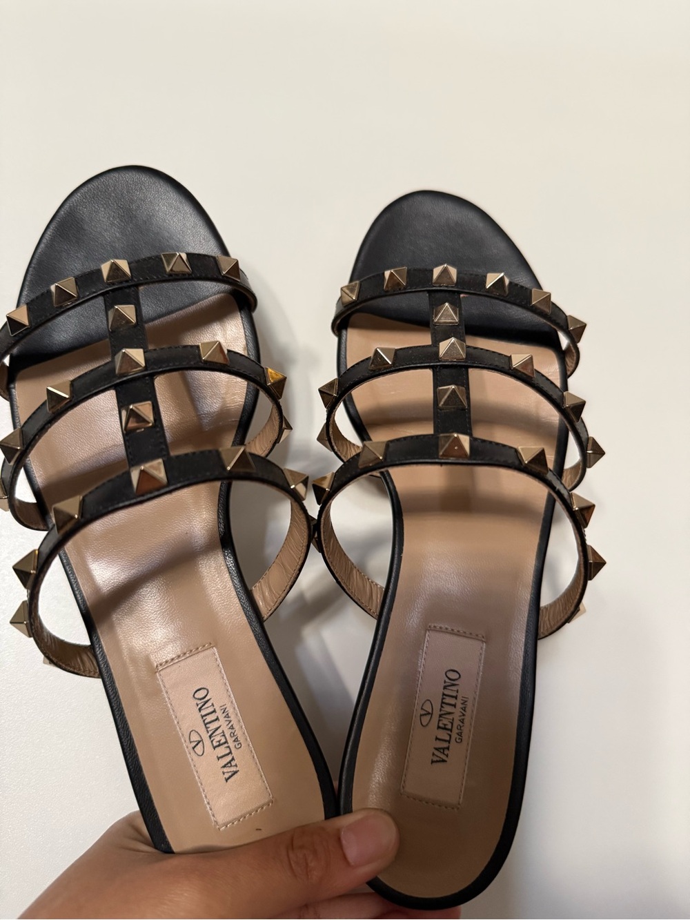Valentino Garavani Black Leather Rockstud Multi-Strap Slide Sandals